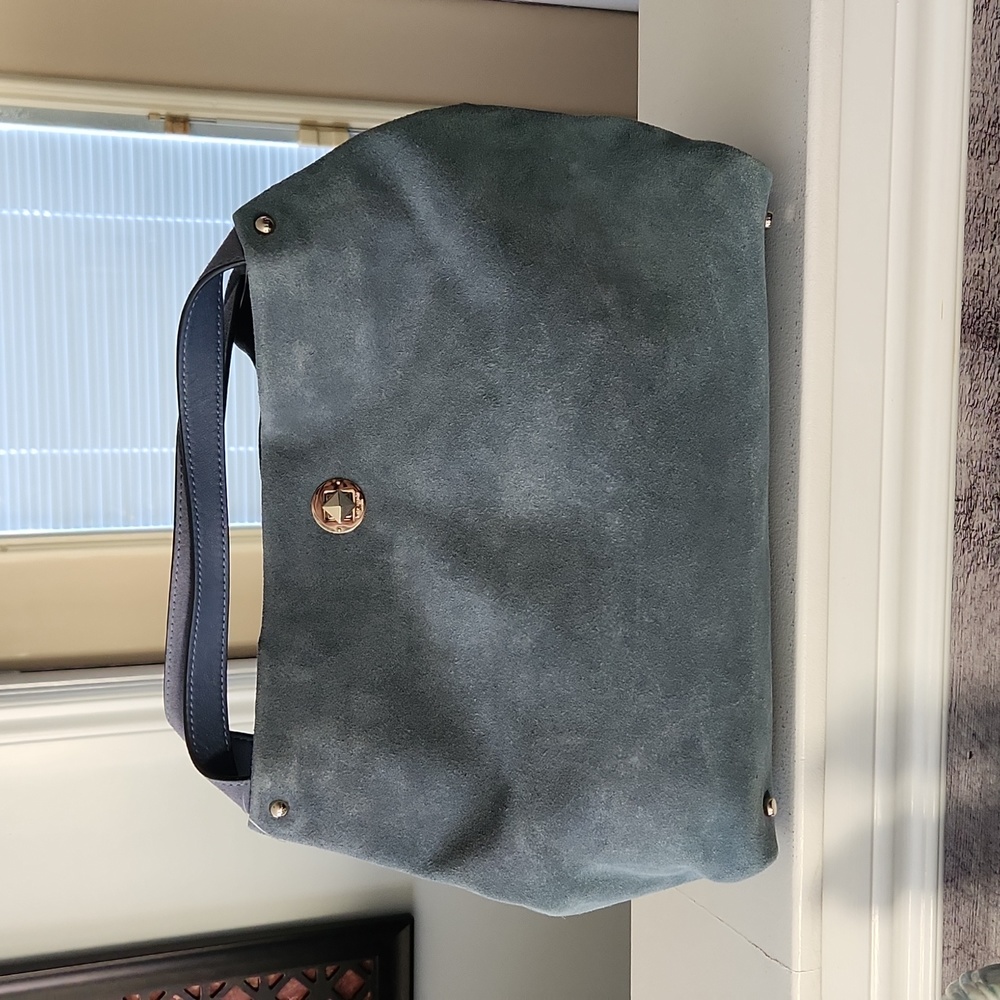 Kate Spade Stardust Suede Willa Satchel Hobo Bag. Ash Blue